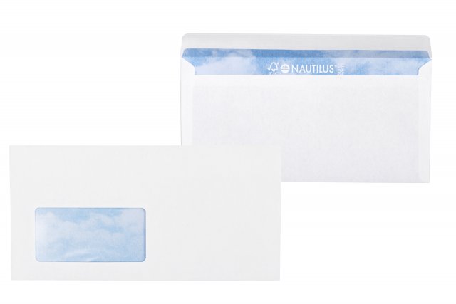 Briefumschläge DIN Lang haftklebend, Recycling Weiß mit Fenster