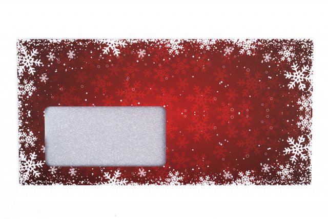 Briefumschläge DIN Lang mit Fenster, Druck Rot, Weihnachten Schnee